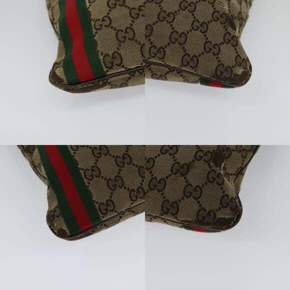 GUCCI GG Canvas Web Sherry Line Shoulder Bag Beige Gold Red - Picture 10 of 12